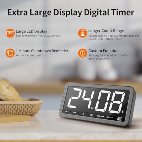 VOCOO Large 7.8" Digital Timer, Magnetic LED Timer for Kitchen & Classroom - color: Space Grey