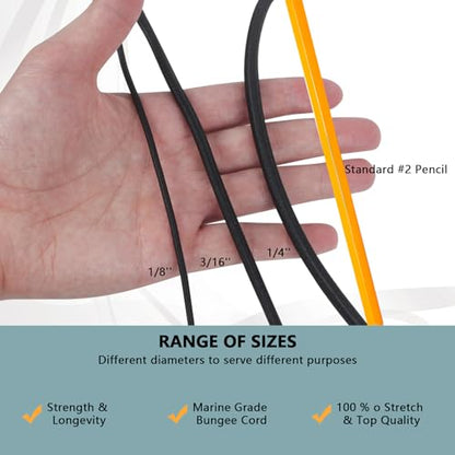 Shock Cord 1/4 inch,Black Nylon Elastic Rope,Bungee Rope,Bungee Cord Roll 100 ft-Bungee Shock Cord for Camping, Kayak,Decks for Repairing Tent Poles, DIY, Tie Downs - style: 1/4inx100ft Black