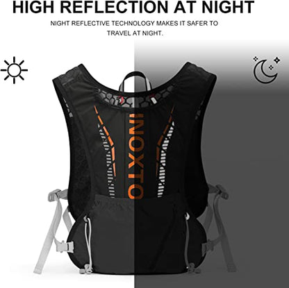 INOXTO Running Hydration Vest Backpack,Lightweight Insulated Pack with 1.5L Water Bladder Bag Daypack for Trail Hiking Running Cycling Race Marathon for Women Men - color: Back orange