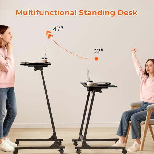 ikkle Bike Trainer Desk with Wheels, Adjustable Treadmill Desk, Rolling Standing Desk for Walking Pad Laptop, Phone Standing, Black - color: Black, Mobile Adjust