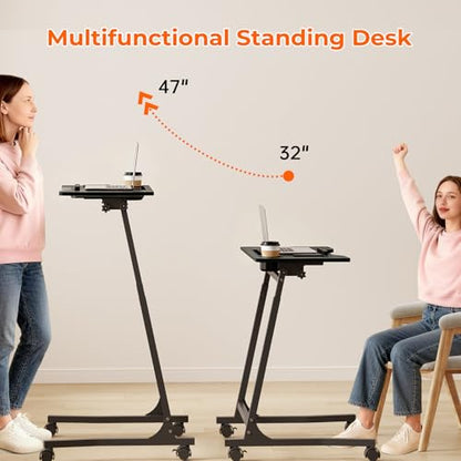ikkle Bike Trainer Desk with Wheels, Adjustable Treadmill Desk, Rolling Standing Desk for Walking Pad Laptop, Phone Standing, Black - color: Black, Mobile Adjust