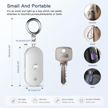 Personal Safety Alarm for Women, 130dB Rechargeable Keychain Alarm with Bluetooth SOS Alerts, Dual Speakers, Strobe Light, Low Battery Reminder, USB-C Emergency Siren for Travel(White) - color: White