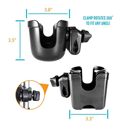 Stander Universal Cup Holder Accessory, Adjustable Drink and Phone Storage Compartment for Walkers, Rollators, Strollers, Wheelchairs, and Scooters, Black