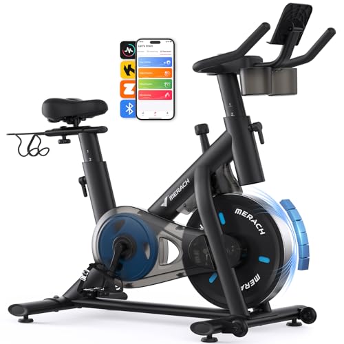 MERACH Exercise Bike, Magnetic Friction Stationary Bike for Home with APP