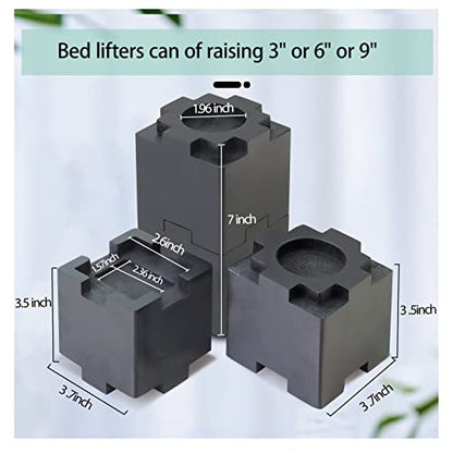 Wood Bed Risers with Non-Slip Rubber Pad, Stackable Furniture Risers Lift Heights 3.5 or 7 Inch Heavy Duty Risers for Sofa, Table, Couch Chair (8 Pack, Black) - color: Large Black 8pack