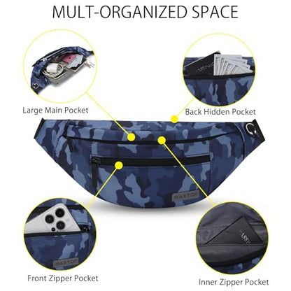 MAXTOP Large Fanny Pack Cross Body Bag Camo Belt Bag with Headphone Jack - color: Camo Gray Blue