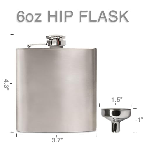 Clear Water Home Goods 6 oz Hip Flask w/Funnel, Stainless Steel - color: Stainless Steel Flask