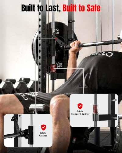 Mikolo M4 2.0 Smith Machine, 2200lbs Squat Rack with LAT-Pull Down System & Cable Crossover Machine, Training Equipment with Leg Hold-Down Attachment - color: Black, size: M4 2.0 Ultra Package (with Color BP230lbs)