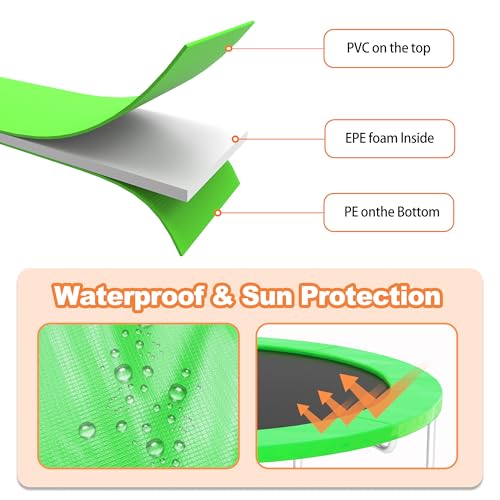 Trampoline Pad 10ft 12ft 14ft 15ft 16ft Trampoline Replacement Safety Pad, Waterproof and Tear-Resistant Safety Spring Cover Round Frame Pad, Trampoline Pad Replacement - color: Green, size: 12FT