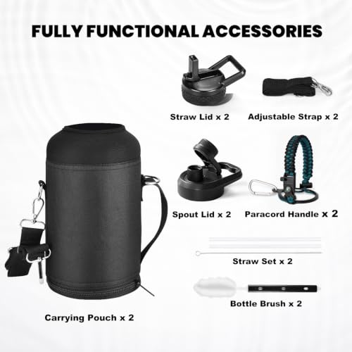 RAYMYLO Insulated Water Bottle 64 oz, Triple Wall Vacuum Stainless Steel - color: Magic Black+Indigo/Black, size: 64 Ounces