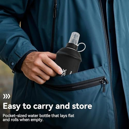 AXEN Soft Flask TPU Foldable Running Hydration Flask, Soft Collapsible Water Bottle for Hydration Pack Cycling Marathon Running Hiking - color: Black-150ml