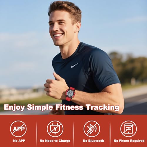 AVTREK Pedometer Watch for Walking Steps and Miles No Bluetooth/APP Needed - color: Red