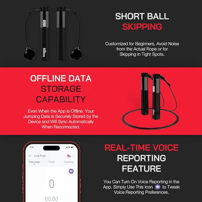 Smart Jump Rope with Bluetooth App & Counter, Black