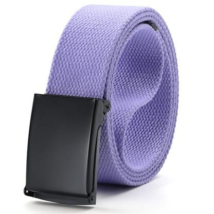 Mile High Life Cut To Fit Canvas Web Belt Size Up to 52" with Flip-Top Solid Black Military Buckle - color: 1 Pack Light Purple
