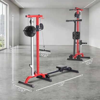 Takywep 2-in-1 Rowing Machine + LAT Pulldown Cable System for Home Gym - Adjustable High/Low Pulley, Seated Row Station, Compact Carbon Steel Full-Body Cardio & Strength Trainer - color: Black+Red