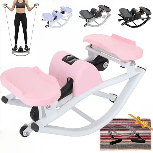 Rock Stepper Side to Side Lateral Rocking Home Workout Machine with Resistance Band ＆Anti-Slip Mat Protects Knees and Joints Portable Compact Leg Hip Ab and Core Muscle Trainer Built-in Counter - color: Pink