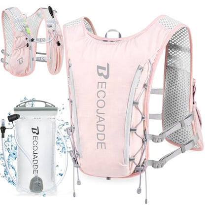 BECOJADDE Running Vest for Women Men, 5L/6L Lightweight Hydration Backpack Running Pack for Marathon, Trail, Cycling, Hiking, Jogging - color: Pink