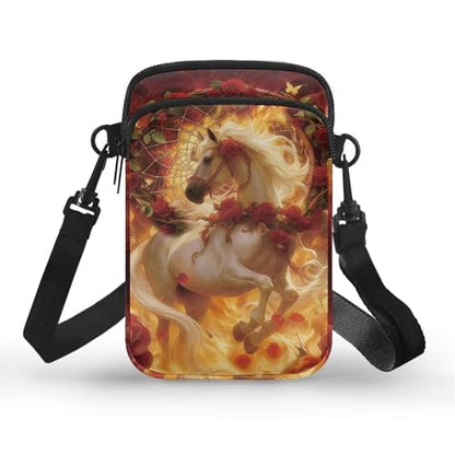 Hawaiian Tribal Small Crossbody Bags for Women Cell Phone Bag Purse, Sea Turtle Zipper Sling Purses Shoulder Bag - color: Horse Rose Flower