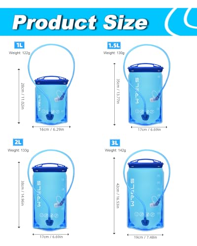 WRELS Hydration Bladder,1L/1.5L/2L/3L Water Bladder for Hydration Pack,BPA-Free Leakproof Water Reservoir for Hiking Running Camping Cycling - size: 3L—Blue