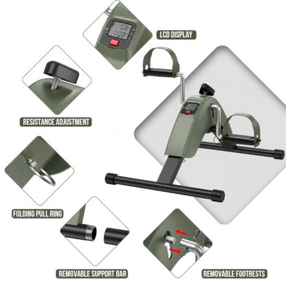 Under Desk Bike Pedal Exerciser for Arms and Legs, Foldable Mini Exercise Bike with LCD Display and Adjustable Resistance for Home and Office - color: Green