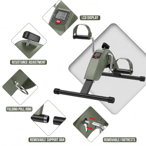 Under Desk Bike Pedal Exerciser for Arms and Legs, Foldable Mini Exercise Bike with LCD Display and Adjustable Resistance for Home and Office - color: Green
