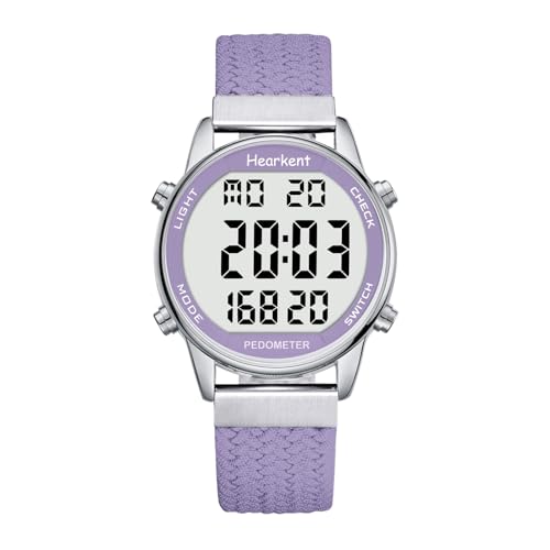 Hearkent Pedometer Watch,Step,Mileage&Calorie Tracker,Large Numbers - color: purple