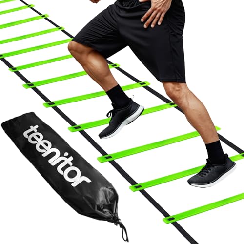 Teenitor Agility Ladder Speed Ladder Training Ladder for Soccer, Speed, Football Fitness Feet Training Carry Bag Agility Training Equipment 13 rungs, 23 feet - color: Green