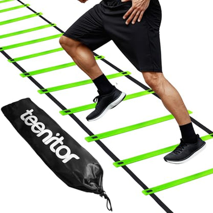 Teenitor Agility Ladder Speed Ladder Training Ladder for Soccer, Speed, Football Fitness Feet Training Carry Bag Agility Training Equipment 13 rungs, 23 feet - color: Green