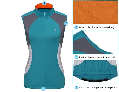 Little Donkey Andy Women's Half Zip Breathable Cycling Vests Reflective Sleeveless Jerseys Shirts Golf 4 Rear Pockets - color: Upgraded Lake Blue, size: X-Large