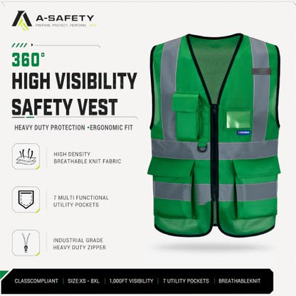 A-SAFETY reflective vest green - color: Green, size: Large