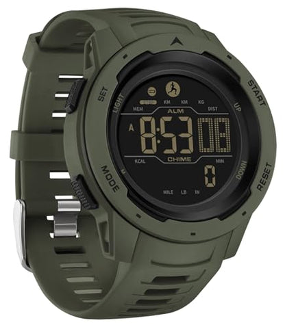 findtime Men's Digital Watch Waterproof Pedometer Watches Sport Watch Step Counter Calorie Military Watch with Stopwatch Alarm LED Backlight Countdown - color: green