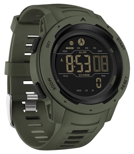 findtime Men's Digital Watch Waterproof Pedometer Watches Sport Watch Step Counter Calorie Military Watch with Stopwatch Alarm LED Backlight Countdown - color: green