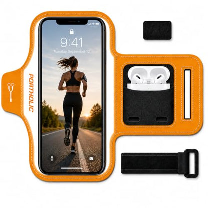 PORTHOLIC Running Armband Phone Holder with Earphone Pouch Fits up to 6.9"