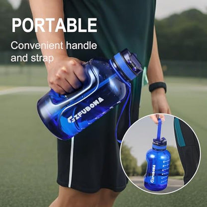 2 Litre Water Bottle with Straw, Motivational Sports Jug - color: Royal Blue-2L, size: 67.6 Ounces