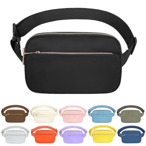Fashion Fanny Bag-Waist Pack With Adjustable Belt Bag-Unisex Crossbody Pack For Travel Running Hiking-Black - color: 3-Zipper Black
