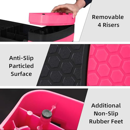 ZENY 31’’ Aerobic Step Platform, Workout Stepper with 4 Stable Risers - color: pink