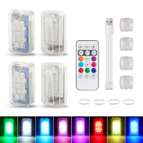 4PCS Wireless LED Strobe Lights with Remote, 8 Colors 10 Lighting Modes Bike Tail Light Rechargeable with Remote Control Clip On Wireless led Running Lights for Car, Runners, Motorcycle, Bicycle - color: 4pcs