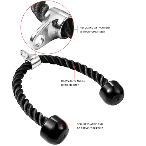 Tricep Rope Cable Attachment for Gym, 27 & 36 Inch, Non-Slip Grip - color: Black-31.5''