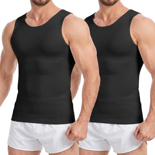 Sleeveless Compression Shirt Men Slimming Body Shaper Vest Mens Compression Tank Top Undershirt Shapewear Tummy Control - color: Black+black, size: XX-Large