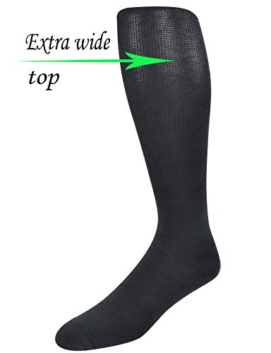 Yomandamor 4 Pairs Mens Over the Calf Compression/Diabetic Dress Socks with Seamless Toe Size 10-13/13-15 - color: Black, size: 10-13