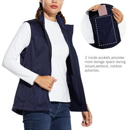 baleaf Women's Lightweight Running Vest Sleeveless Softshell Jacket - color: Navy Blue, size: Medium