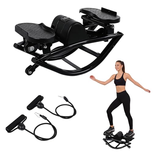 The Rock Stepper Machine with Resistance Bands-Side to Side Stepper for Exercise at Home,3D Rocking Stepper for Hip Mobility&Posture Correction,Low-Impact Full Body Workout with Digital Monitor - color: Black