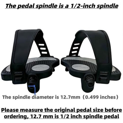 YBEKI Pro-Grade Exercise Bike Pedals with Adjustable Straps - 9/16" & 1/2" Spindle for Indoor Peloton/Schwinn/Spin Bikes | Heavy-Duty PP Plastic & PVC Straps + 500lb Capacity - color: 1/2 spindle