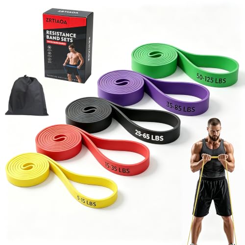 Fitness Resistance Bands Set - 5 Levels Exercise Bands 5-125 lbs for Men Women Strength Training, Home Gym Workout with Carry Bag