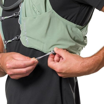 Nathan Hydration Vest 12L for Running & Hiking - Quick-Fit Adjustments, Breathable Mesh, 1.6L Insulated Bladder, Lightweight 8.8 oz, 6 Power Mesh Pockets, Diagonal Zip - Pinnacle Pro - size: Large, style: Sage Green