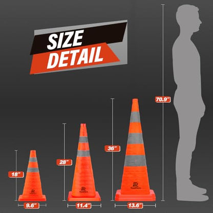 RoadHero 28 Inch 8 Pack Collapsible Traffic Safety Cones with Bag, Orange - size: 28 Inch (Pack of 2)