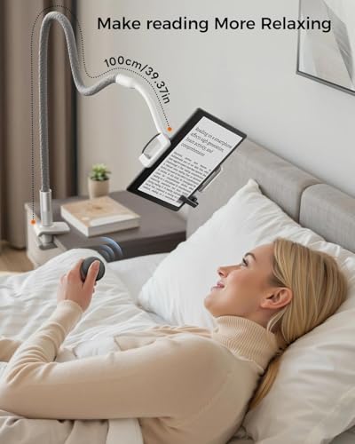 SAIJI 39.3" Gooseneck Kindle Holder with Long Battery Remote Page Turner - color: Grey