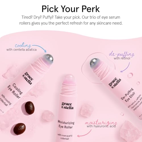 grace & stella Under Eye Brightener with Rose Quartz Rollerball - color: Moisturizing Eye Serum with Rose Quartz Ball
