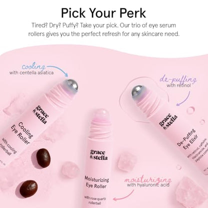 grace & stella Under Eye Brightener with Rose Quartz Rollerball - color: Moisturizing Eye Serum with Rose Quartz Ball