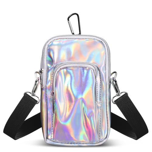 Holographic Arm Bag Phone Armband Adjustable Strap,Silver, - color: Silver, style: Casual